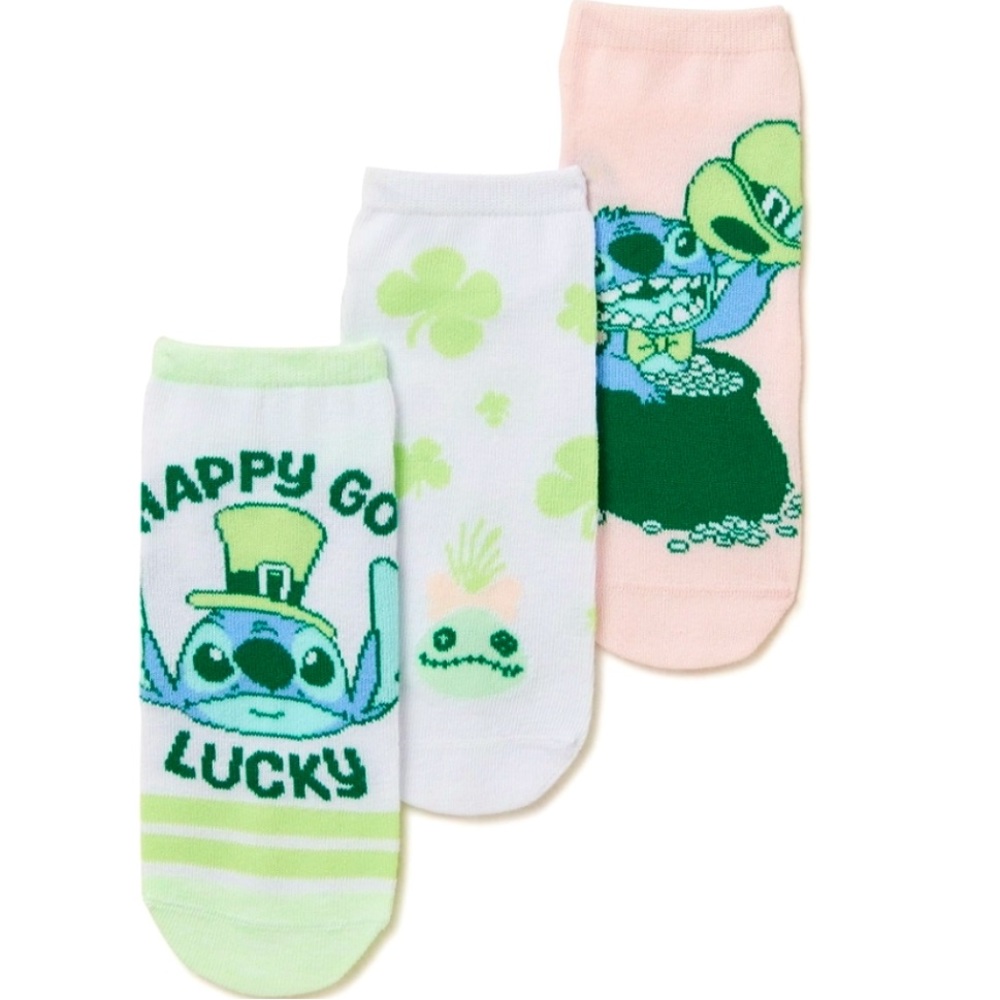 Disney Ladies Lilo & Stitch ST. Patrick’s Day 3 Pair Of No Show Socks shoe 4/10